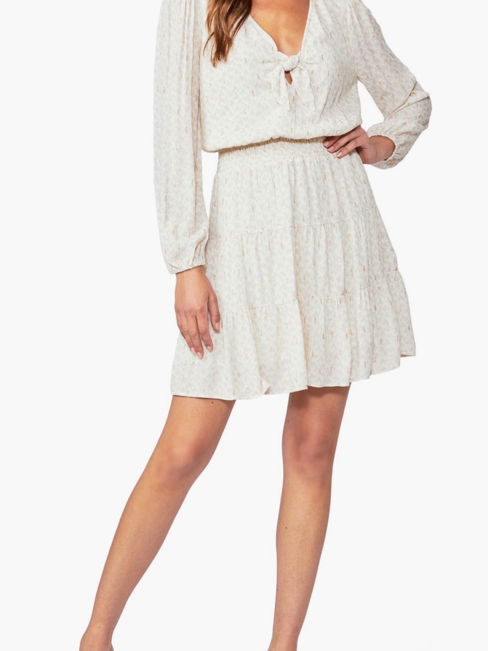 PAIGE Cream Tiered Mini Dress metallic dot